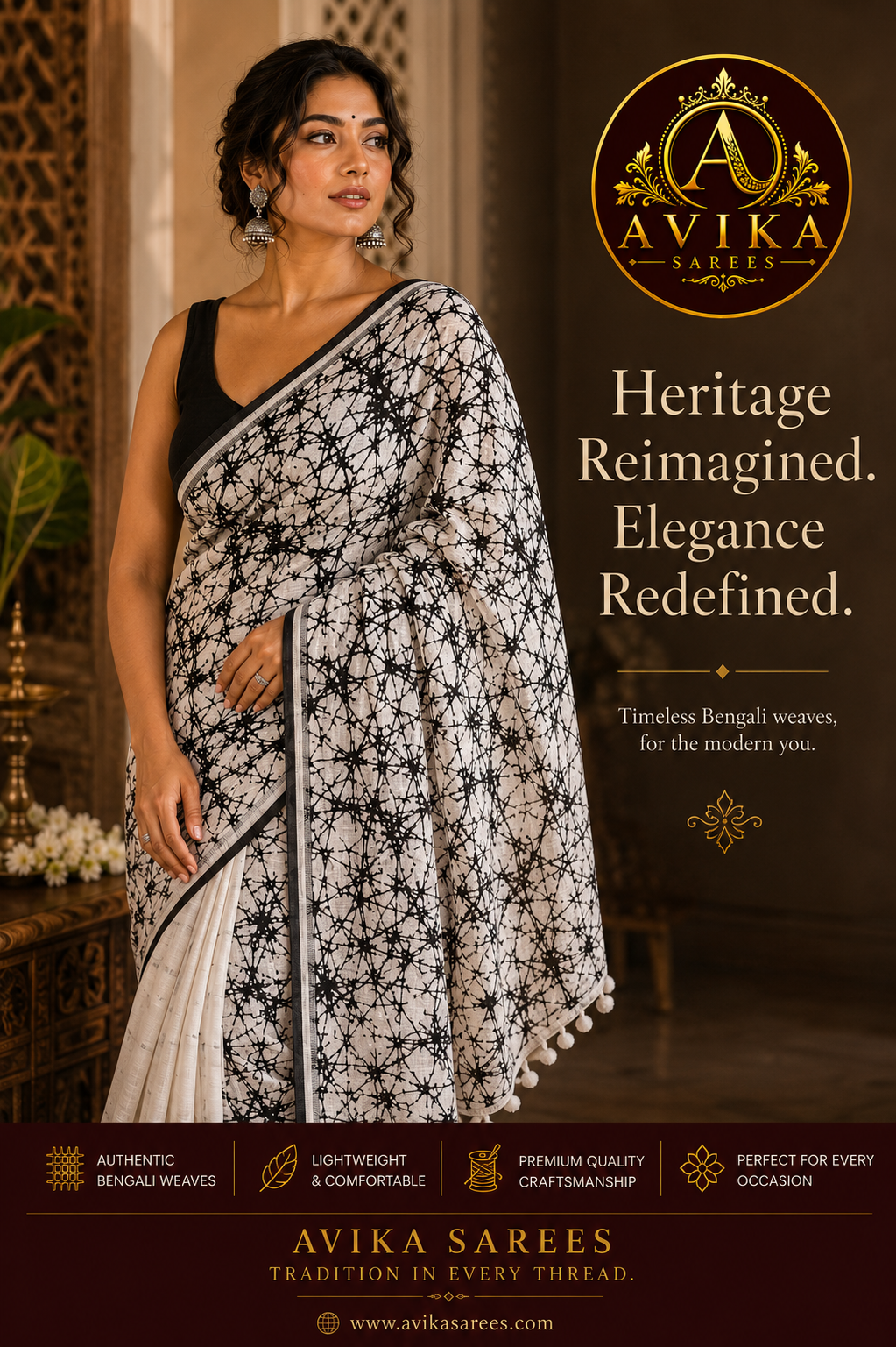 Black White Pure Cotton Saree