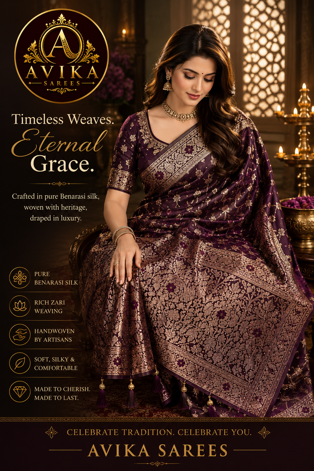 Premium Banarasi Silk Saree with Rich Zari Weaving
