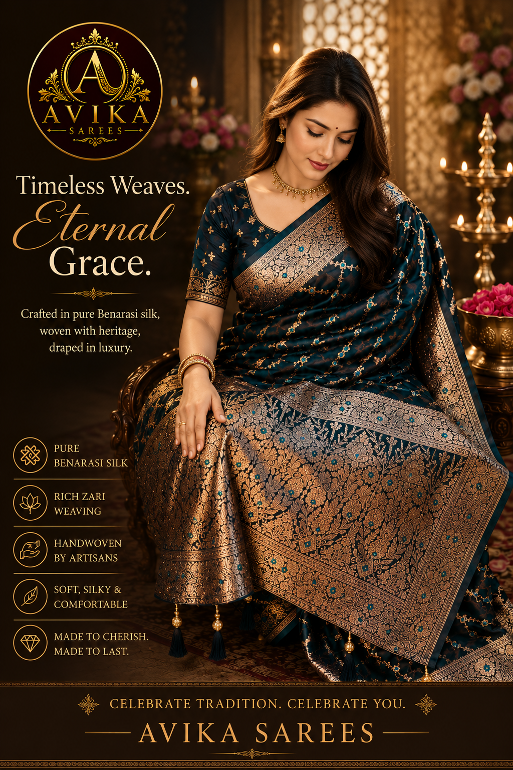 Premium Banarasi Silk Saree with Rich Zari Weaving