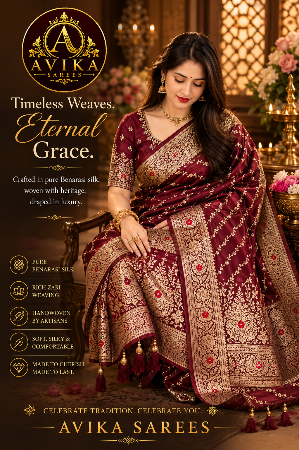 Premium Banarasi Silk Saree with Rich Zari Weaving