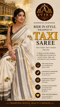 Pure Cotton Taxi Printed Saree (White+Red/Yellow)